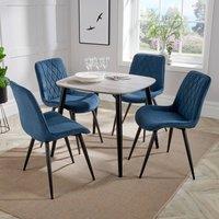 Core Products Aspen Grey Oak Effect Square Dining Table with 4 Fabric Chairs - Set in Blue