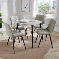 Core Products Aspen Grey Oak Effect Square Dining Table with 4 Fabric Chairs - Set in Light Grey