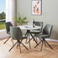 Core Products Aspen Grey Oak Round Dining Table with 4 Swivel Fabric Chairs - Set in Green