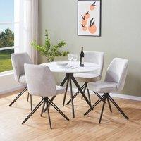 Core Products Aspen White Round Dining Table with 4 Swivel Fabric Chairs, Dining Set in Grey