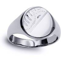 Jewelco London Sterling Silver Engraved Round Oval Signet Ring | Size: R