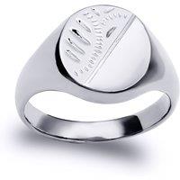 Jewelco London Sterling Silver Engraved Round Oval Signet Ring | Size: R