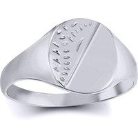 Jewelco London Sterling Silver Engraved Round Oval Signet Ring | Size: Large