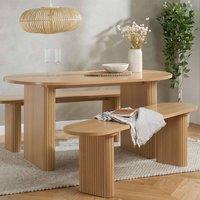 Birlea Axel Oval Fluted Dining Table With 2 Benches in Beige