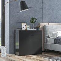 HOMCOM Gloss Push-Open Side Cabinet with 2 Drawer, 2 Door Cabinet for Home Office in Black