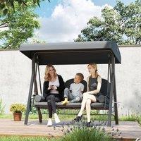 OUTSUNNY 3 Seat Garden Swing Chair Patio Steel Swing Bench w/ Cup Trays in Grey