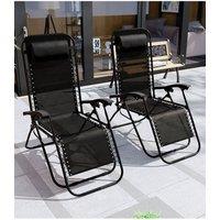 Home Discount Garden Vida Reclined Zero Gravity Chairs Set - 2 UKFR Fabric Furniture in Black