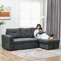 HOMCOM 3 Seater Sofa Bed, Convertible Pull Out Sofa with Storage, Dark Grey