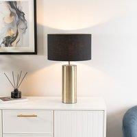 ValueLights Lexy Fabric Drum Shade with Antique Brass Dimmable Touch Table Lamp in Black