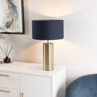 ValueLights Lexy Fabric Drum Shade with Antique Brass Dimmable Touch Table Lamp in Navy