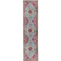 Kukoon Beige Metalic Distressed Hallway Runner Rug Non Slip & Washable in Teal | Size: 60 cm x 240 cm