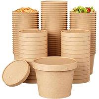 ECONX 12oz Disposable Soup Cups Food Containers with Lids Paper Salad Bowl in Brown | Size: 200 Pieces