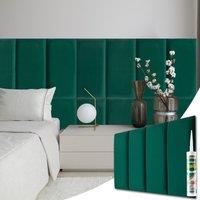 Novecrafto Set of 6 Soft Velvet Upholstered Wall Panels 60x30cm with Adhesive in Dark Green | Size: 60x30 cm