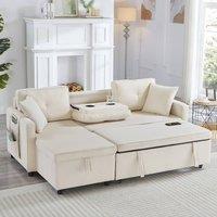 Matteo Beige L-Shaped Convertible Sofa Bed with Storage, Drop-Down Table