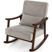 Costway Wooden Rocking Accent Chair Upholstered Rocker Armchair w/ Rubber Wood Armrests in Grey