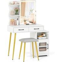 Costway Modern Vanity Set w/ Drawer & Lights Makeup Dressing Table w/ Stool in White