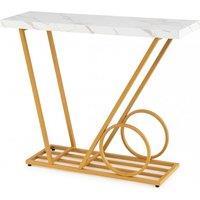 Costway 100CM Modern Console Table Faux Marble Entryway Table Sofa Side Table in White
