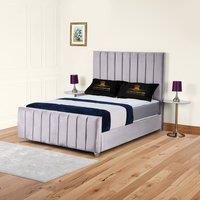 UK Bed Furniture Lisburn Gas Lift Ottoman Storage Upholstered Bed 48 Inch Headboard in Silver | Size: King