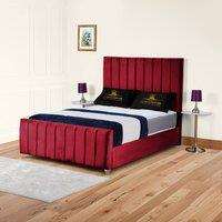 UK Bed Furniture Lisburn Gas Lift Ottoman Storage Upholstered Bed 48 Inch Headboard in Maroon | Size: Single