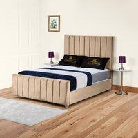 UK Bed Furniture Lisburn Gas Lift Ottoman Storage Upholstered Bed 48 Inch Headboard in Beige | Size: Double