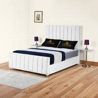 UK Bed Furniture Lisburn Gas Lift Ottoman Storage Upholstered Bed 48 Inch Headboard in White | Size: Single