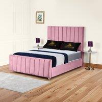 UK Bed Furniture Lisburn Gas Lift Ottoman Storage Upholstered Bed 48 Inch Headboard in Pink | Size: Super King
