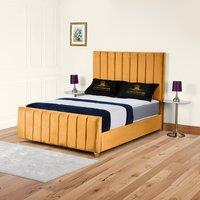 UK Bed Furniture Lisburn Gas Lift Ottoman Storage Upholstered Bed 48 Inch Headboard in Mustard | Size: Single