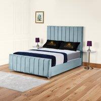 UK Bed Furniture Lisburn Gas Lift Ottoman Storage Upholstered Bed 48 Inch Headboard in Light Blue | Size: King