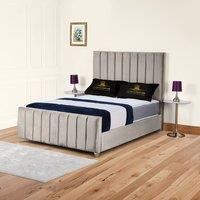 UK Bed Furniture Lisburn Gas Lift Ottoman Storage Upholstered Bed 48 Inch Headboard in Light Beige | Size: Single