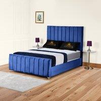 UK Bed Furniture Lisburn Gas Lift Ottoman Storage Upholstered Bed 48 Inch Headboard in Blue | Size: Single