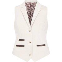 Infinity Leather Women's Tailored Fit Wool Blend Tweed Waistcoat in Beige | Size: 14