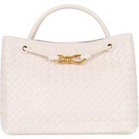 PEACH ACCESSORIES Women's Woven Tote Bag with Gold-Tone Knot Clasp in Beige