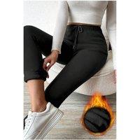 Everyday The Label Women's Black Thermal Lined Drawstring High Waist Leggings | Size: Large
