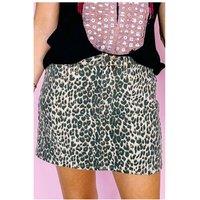 Everyday The Label Women's Khaki Leopard Denim Mini Skirt | Size: 10