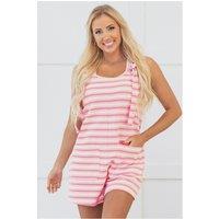 Everyday The Label Women's Pink Stripe Knotted Strap Patched Pocket Romper | Size: Large