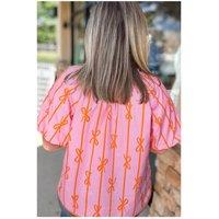 Everyday The Label Women's Rose Bowknot Print Shirred V Neck Puff Sleeve Plus Size Blouse | Size: 2XL