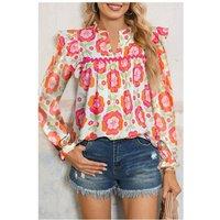 Everyday The Label Women's Rose Floral Printed Ruffled Long Sleeve Blouse | Size: Large