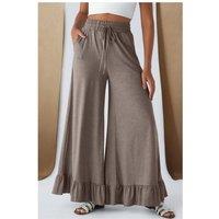 Everyday The Label Women's DUNE Ruffled Wide Leg Pull On High Waist Pants with Pockets in Light Sand | Size: 14