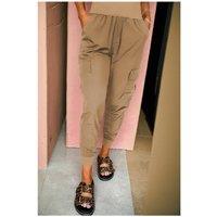 Everyday The Label Women's Camel Elastic High Waist Pocketed Cargo Jogger Pants | Size: 10