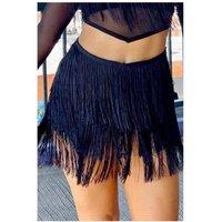 Everyday The Label Women's Black Tiered Fringe Trimmed Mini Skirt | Size: Large