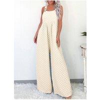 Everyday The Label Women's Beige Checkered Pocketed High Waist Wide Leg Overall | Size: XL