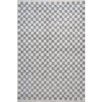 THE RUGS Moodi Chequered Shaggy Soft High Pile Living Room Rug & Runner in Grey | Size: 80 cm x 150 cm