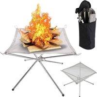 VOGREX Outdoor Camping Fire Pit Folding Firepit Mesh Wood Burning in Silver