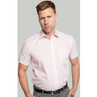 Double TWO Men's New Pink Short Sleeve Cotton Rich Non-Iron Shirt | Size: 21 inches
