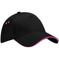 Beechfield Men's Ultimate 5 Panel Contrast Baseball Cap With Sandwich Peak Headwear Pack of 2 in Black
