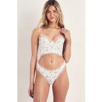 NastyGal Women's Satin Floral Lace Trim Corset Lingerie Set in White | Size: Large