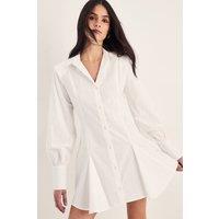 NastyGal Women's Cotton Seam Detail Shoulder Pad Flippy Shirt Dress in White | Size: 10