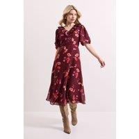 Dorothy Perkins Women's Frill V Neck Puff Sleeve Midi Dress in Floral | Size: 10