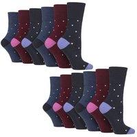 SOCKSHOP Gentle Grip Women's 12 Pairs Cotton Socks | Patterned Soft Non-Binding Everyday Socks in Royal | Size: 4-8