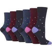 SOCKSHOP Gentle Grip Women's 6 Pairs Cotton Socks | Patterned Soft Non-Binding Everyday Socks in Charcoal | Size: 4-8